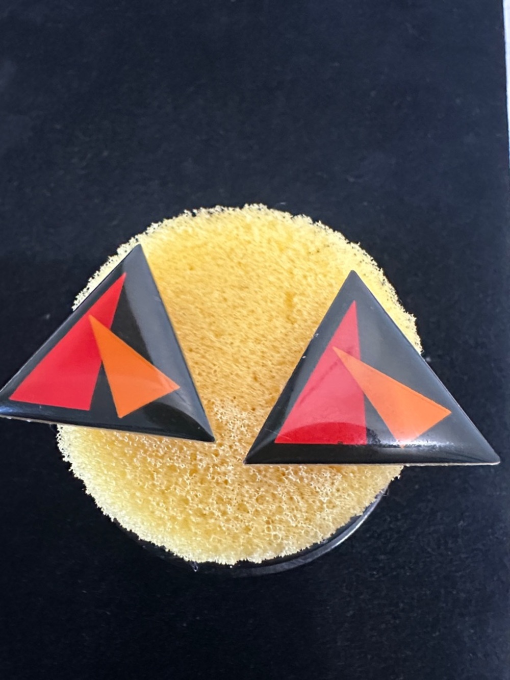Retro Triangle Enamel Clip-On Earrings in Black, Red & Orange
